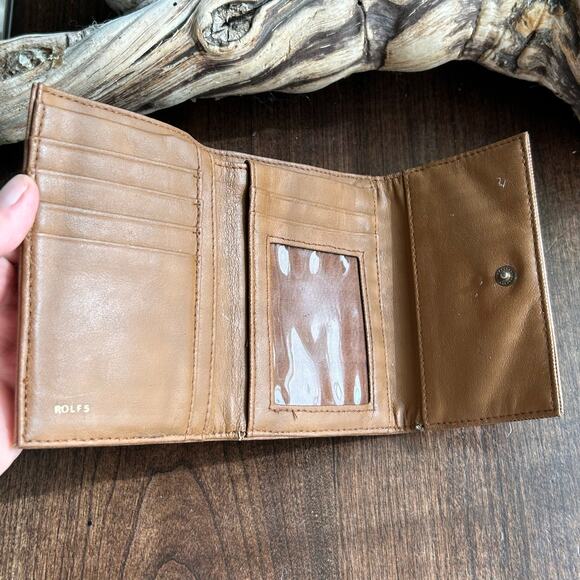 Vintage Rolfs brown leather wallet floral metal clasp & kiss lock change pouch - Picture 9 of 12